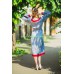 Boho Style Embroidered Maxi Broad Dress "Summer Birds Gray/Red